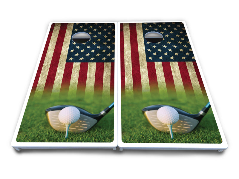 Waterproof - Golf Tee Flag - All Weather Boards "Outdoor Solution" 18mm(3/4")Direct UV Printed - Regulation 2' by 4' Cornhole Boards (Set of 2 Boards) Double Thick Legs, with Leg Brace & Dual Support Braces!