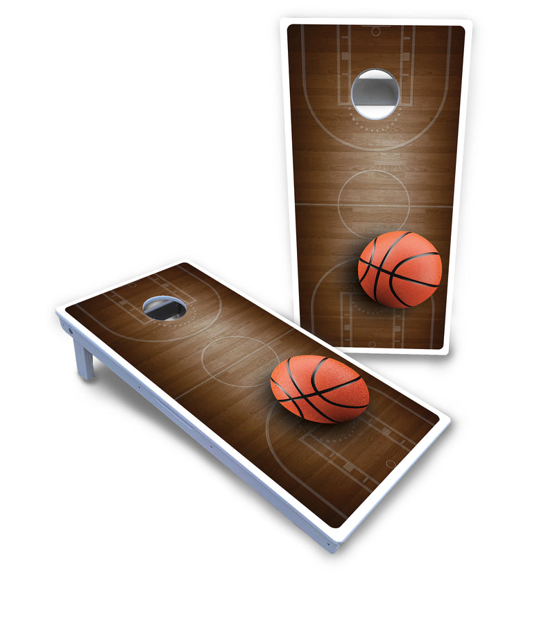 Waterproof - Basketball Design - All Weather Boards "Outdoor Solution" 18mm(3/4")Direct UV Printed - Regulation 2' by 4' Cornhole Boards (Set of 2 Boards) Double Thick Legs, with Leg Brace & Dual Support Braces!