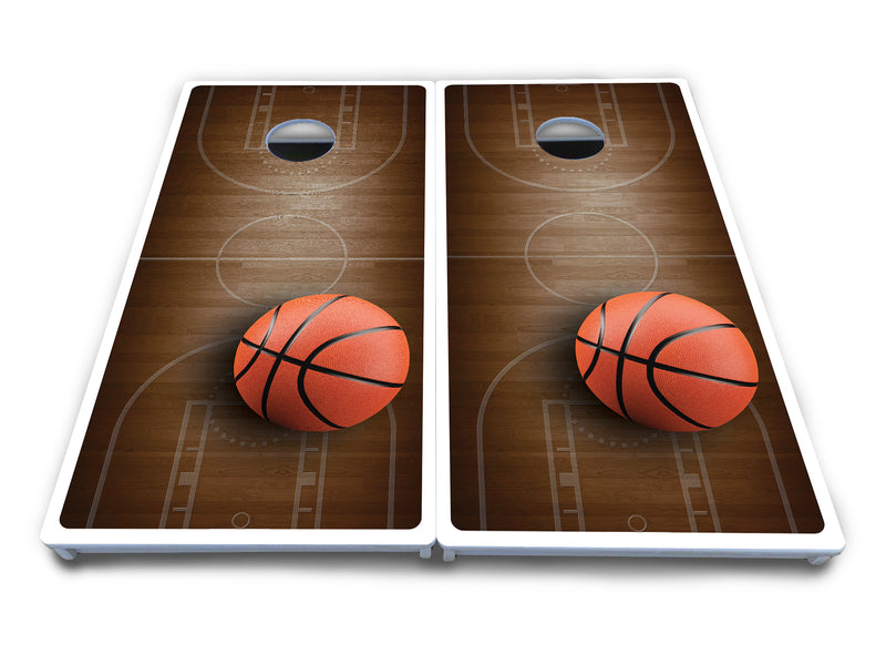 Waterproof - Basketball Design - All Weather Boards "Outdoor Solution" 18mm(3/4")Direct UV Printed - Regulation 2' by 4' Cornhole Boards (Set of 2 Boards) Double Thick Legs, with Leg Brace & Dual Support Braces!