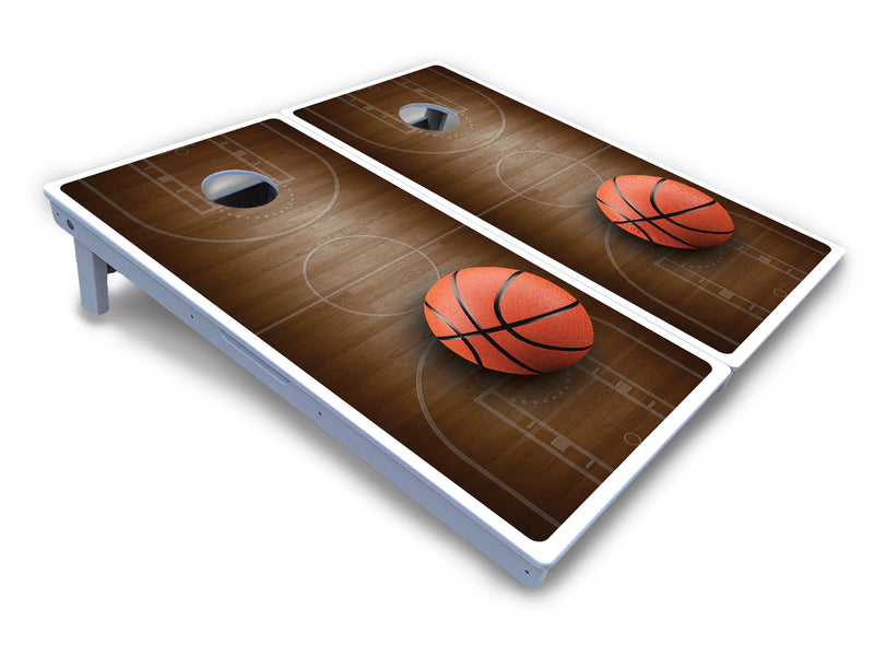 Waterproof - Basketball Design - All Weather Boards "Outdoor Solution" 18mm(3/4")Direct UV Printed - Regulation 2' by 4' Cornhole Boards (Set of 2 Boards) Double Thick Legs, with Leg Brace & Dual Support Braces!