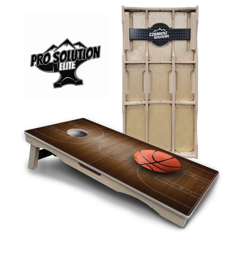 Pro Solution Elite - Basketball Design - Professional Tournament Cornhole Boards 3/4" Baltic Birch - Zero Bounce Zero Movement Vertical Interlocking Braces for Extra Weight & Stability +Double Thick Legs +Airmail Blocker