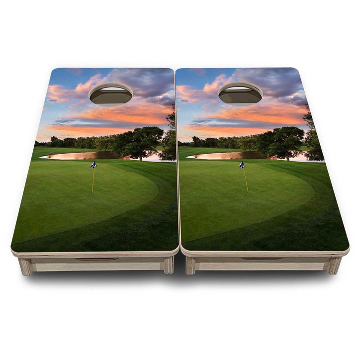 Mini Cornhole Boards - Golf Course Sunset