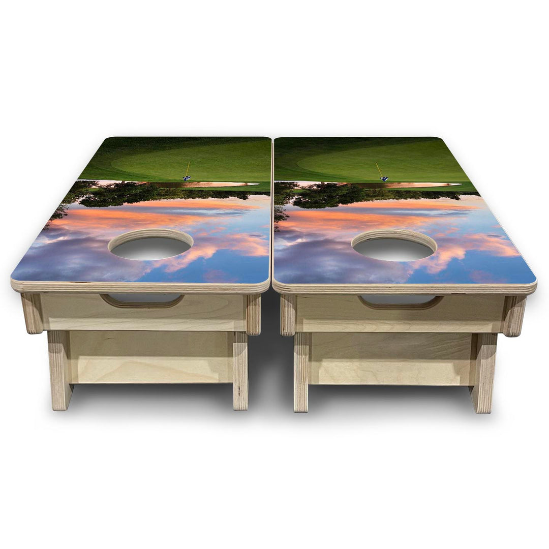 Golf Flagstick Sunset - Mini or Vacation Size Cornhole Boards