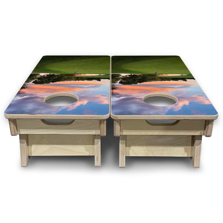 Golf Flagstick Sunset - Mini or Vacation Size Cornhole Boards
