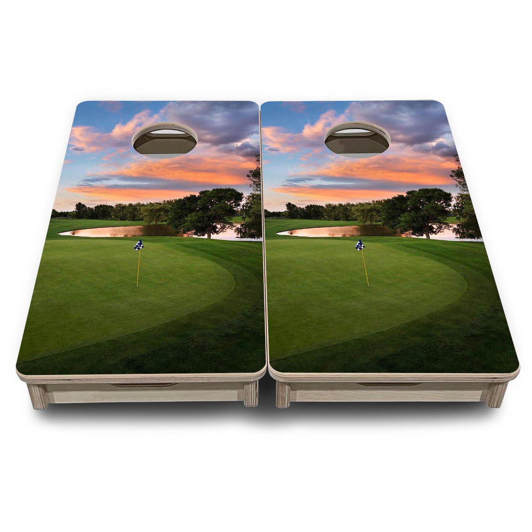 Golf Flagstick Sunset - Mini or Vacation Size Cornhole Boards