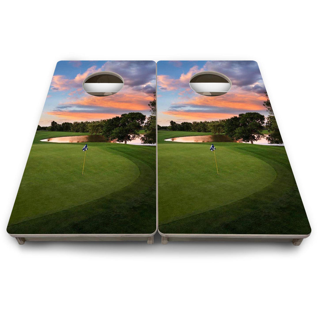 Golf Flagstick Sunset - Mini or Vacation Size Cornhole Boards