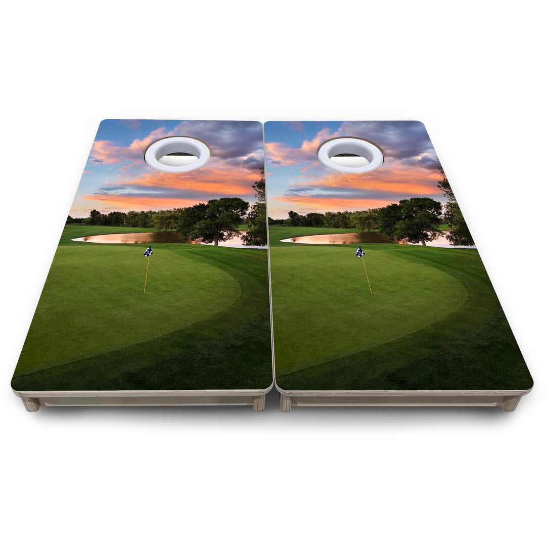 Golf Flagstick Sunset - Mini or Vacation Size Cornhole Boards