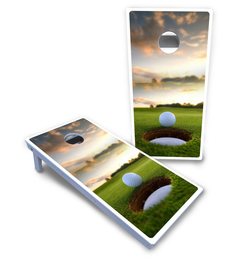 Waterproof - Golf Course Sunset Design Options - All Weather Boards "Outdoor Solution" 18mm(3/4")Direct UV Printed - Regulation 2' by 4' Cornhole Boards (Set of 2 Boards) Double Thick Legs, with Leg Brace & Dual Support Braces!