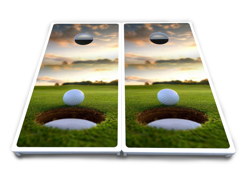 Waterproof - Golf Course Sunset Design Options - All Weather Boards "Outdoor Solution" 18mm(3/4")Direct UV Printed - Regulation 2' by 4' Cornhole Boards (Set of 2 Boards) Double Thick Legs, with Leg Brace & Dual Support Braces!