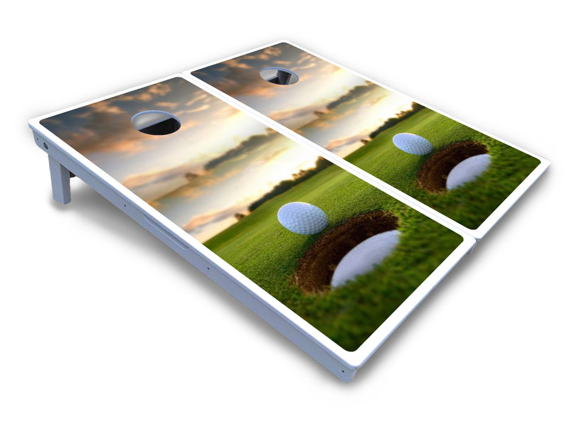 Waterproof - Golf Course Sunset Design Options - All Weather Boards "Outdoor Solution" 18mm(3/4")Direct UV Printed - Regulation 2' by 4' Cornhole Boards (Set of 2 Boards) Double Thick Legs, with Leg Brace & Dual Support Braces!