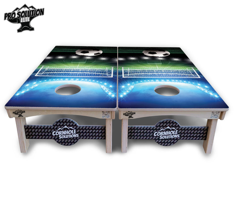 Pro Solution Elite - Soccer Design - Professional Tournament Cornhole Boards 3/4" Baltic Birch - Zero Bounce Zero Movement Vertical Interlocking Braces for Extra Weight & Stability +Double Thick Legs +Airmail Blocker