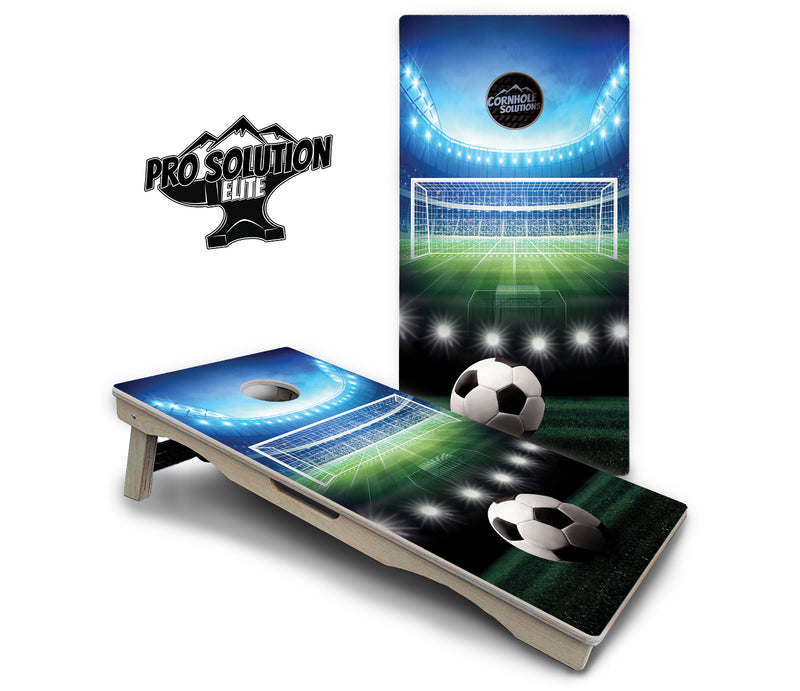 Pro Solution Elite - Soccer Design - Professional Tournament Cornhole Boards 3/4" Baltic Birch - Zero Bounce Zero Movement Vertical Interlocking Braces for Extra Weight & Stability +Double Thick Legs +Airmail Blocker