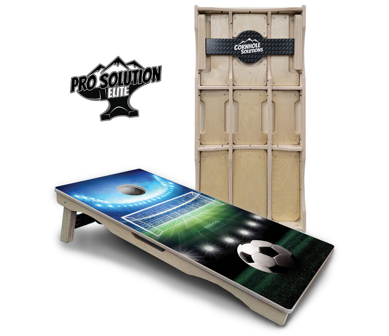 Pro Solution Elite - Soccer Design - Professional Tournament Cornhole Boards 3/4" Baltic Birch - Zero Bounce Zero Movement Vertical Interlocking Braces for Extra Weight & Stability +Double Thick Legs +Airmail Blocker