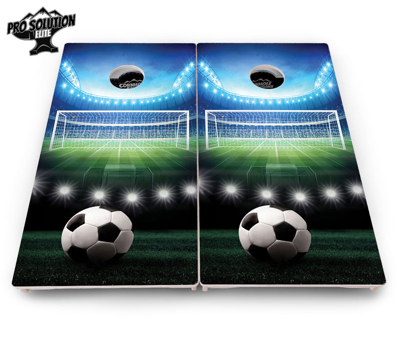 Pro Solution Elite - Soccer Design - Professional Tournament Cornhole Boards 3/4" Baltic Birch - Zero Bounce Zero Movement Vertical Interlocking Braces for Extra Weight & Stability +Double Thick Legs +Airmail Blocker