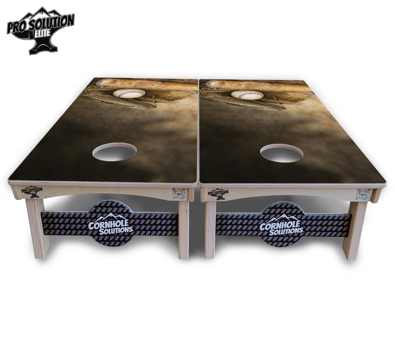 Pro Solution Elite - Worn Baseball & Glove Design Options - Professional Tournament Cornhole Boards 3/4" Baltic Birch - Zero Bounce Zero Movement Vertical Interlocking Braces for Extra Weight & Stability +Double Thick Legs +Airmail Blocker