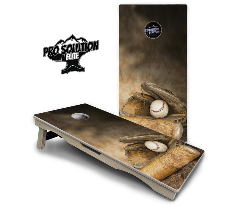 Pro Solution Elite - Worn Baseball & Glove Design Options - Professional Tournament Cornhole Boards 3/4" Baltic Birch - Zero Bounce Zero Movement Vertical Interlocking Braces for Extra Weight & Stability +Double Thick Legs +Airmail Blocker