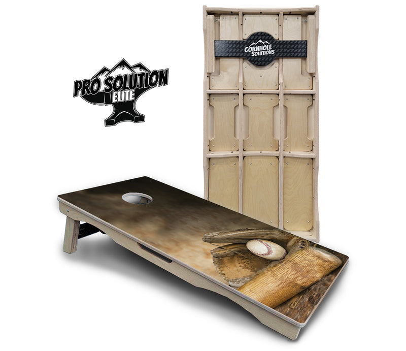 Pro Solution Elite - Worn Baseball & Glove Design Options - Professional Tournament Cornhole Boards 3/4" Baltic Birch - Zero Bounce Zero Movement Vertical Interlocking Braces for Extra Weight & Stability +Double Thick Legs +Airmail Blocker