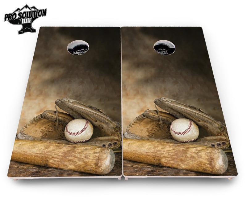 Pro Solution Elite - Worn Baseball & Glove Design Options - Professional Tournament Cornhole Boards 3/4" Baltic Birch - Zero Bounce Zero Movement Vertical Interlocking Braces for Extra Weight & Stability +Double Thick Legs +Airmail Blocker