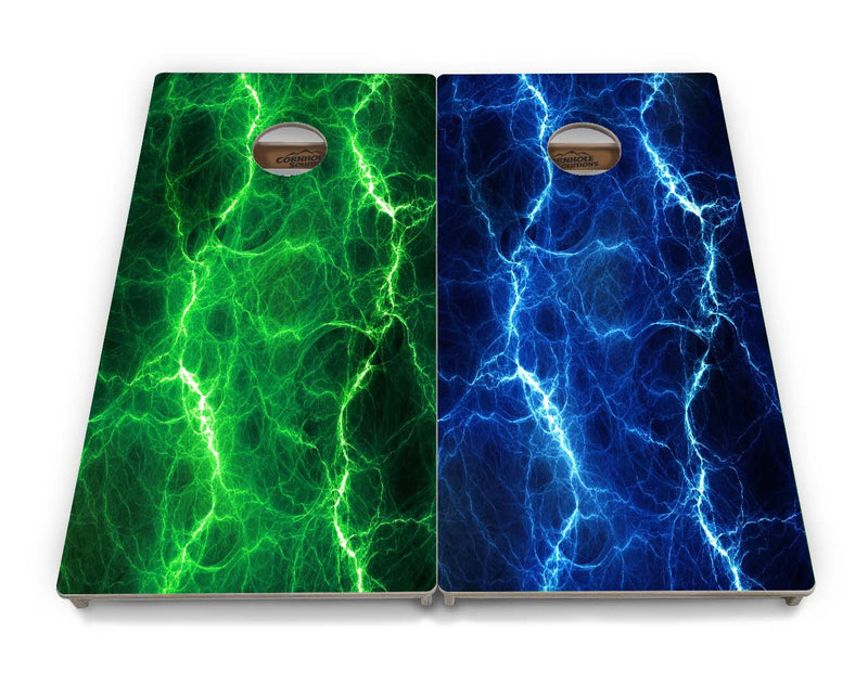 Tournament Boards - Blue & Green Lightning Design Options - Professional Tournament 2'x4' Regulation Cornhole Set - 3/4″ Baltic Birch + UV Direct Print + UV Clear Coat