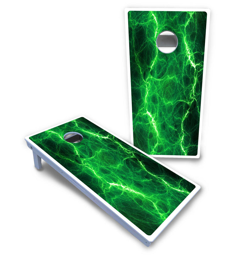Waterproof - Blue & Green Lightning Design Options - All Weather Boards "Outdoor Solution" 18mm(3/4")Direct UV Printed - Regulation 2' by 4' Cornhole Boards (Set of 2 Boards) Double Thick Legs, with Leg Brace & Dual Support Braces!