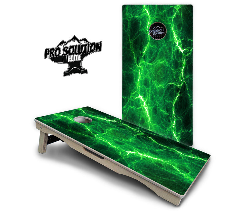 Pro Solution Elite - Blue & Green Lightning Design Options - Professional Tournament Cornhole Boards 3/4" Baltic Birch - Zero Bounce Zero Movement Vertical Interlocking Braces for Extra Weight & Stability +Double Thick Legs +Airmail Blocker