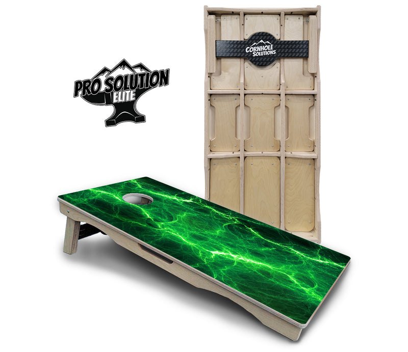 Pro Solution Elite - Blue & Green Lightning Design Options - Professional Tournament Cornhole Boards 3/4" Baltic Birch - Zero Bounce Zero Movement Vertical Interlocking Braces for Extra Weight & Stability +Double Thick Legs +Airmail Blocker