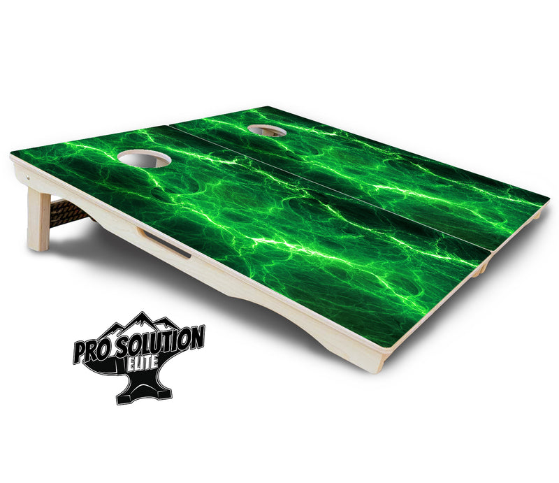 Pro Solution Elite - Blue & Green Lightning Design Options - Professional Tournament Cornhole Boards 3/4" Baltic Birch - Zero Bounce Zero Movement Vertical Interlocking Braces for Extra Weight & Stability +Double Thick Legs +Airmail Blocker