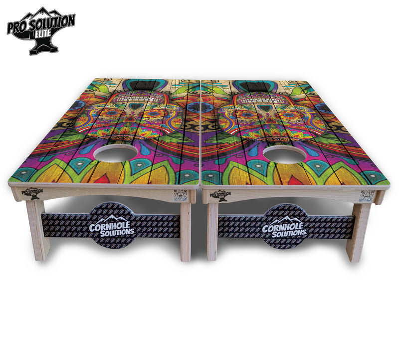 Pro Solution Elite - Sugar Skull Design Options - Professional Tournament Cornhole Boards 3/4" Baltic Birch - Zero Bounce Zero Movement Vertical Interlocking Braces for Extra Weight & Stability +Double Thick Legs +Airmail Blocker