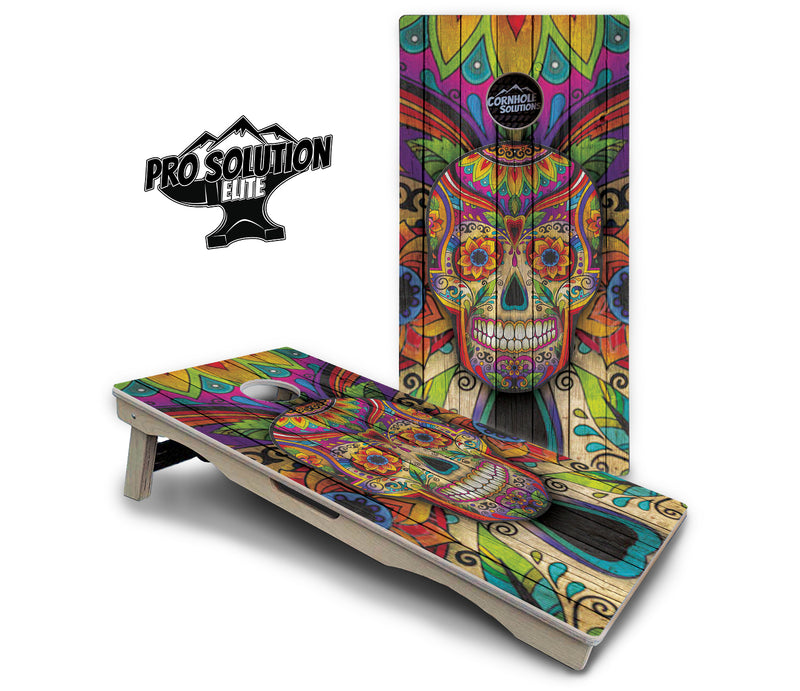 Pro Solution Elite - Sugar Skull Design Options - Professional Tournament Cornhole Boards 3/4" Baltic Birch - Zero Bounce Zero Movement Vertical Interlocking Braces for Extra Weight & Stability +Double Thick Legs +Airmail Blocker