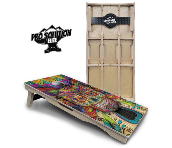 Pro Solution Elite - Sugar Skull Design Options - Professional Tournament Cornhole Boards 3/4" Baltic Birch - Zero Bounce Zero Movement Vertical Interlocking Braces for Extra Weight & Stability +Double Thick Legs +Airmail Blocker