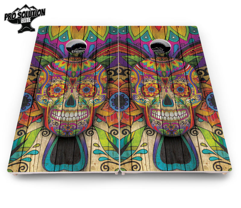 Pro Solution Elite - Sugar Skull Design Options - Professional Tournament Cornhole Boards 3/4" Baltic Birch - Zero Bounce Zero Movement Vertical Interlocking Braces for Extra Weight & Stability +Double Thick Legs +Airmail Blocker