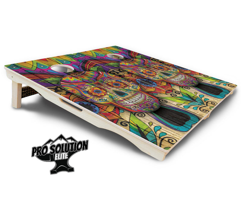 Pro Solution Elite - Sugar Skull Design Options - Professional Tournament Cornhole Boards 3/4" Baltic Birch - Zero Bounce Zero Movement Vertical Interlocking Braces for Extra Weight & Stability +Double Thick Legs +Airmail Blocker