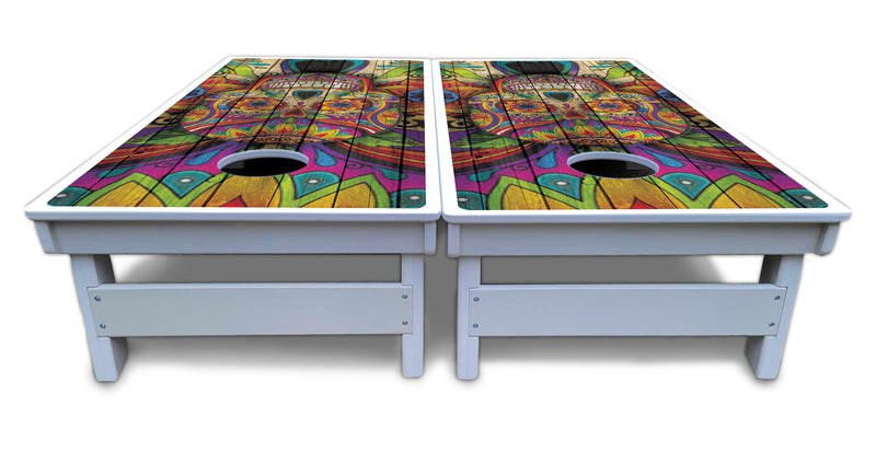 Waterproof - Sugar Skull Design Options - All Weather Boards "Outdoor Solution" 18mm(3/4")Direct UV Printed - Regulation 2' by 4' Cornhole Boards (Set of 2 Boards) Double Thick Legs, with Leg Brace & Dual Support Braces!