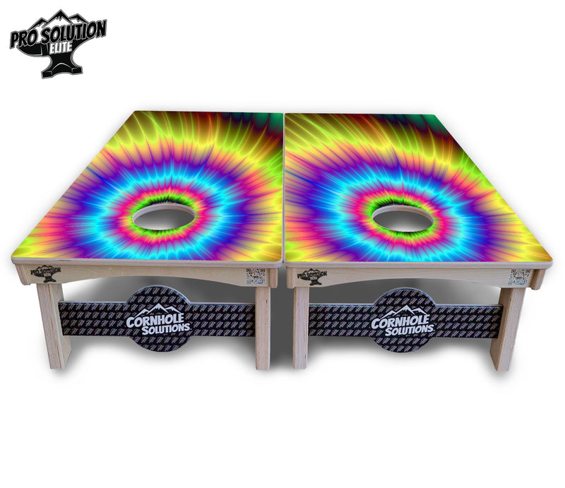 Pro Solution Elite - Tie Dye - Professional Tournament Cornhole Boards 3/4" Baltic Birch - Zero Bounce Zero Movement Vertical Interlocking Braces for Extra Weight & Stability +Double Thick Legs +Airmail Blocker