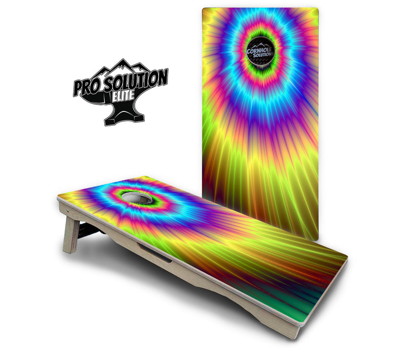 Pro Solution Elite - Tie Dye - Professional Tournament Cornhole Boards 3/4" Baltic Birch - Zero Bounce Zero Movement Vertical Interlocking Braces for Extra Weight & Stability +Double Thick Legs +Airmail Blocker