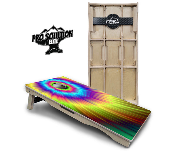 Pro Solution Elite - Tie Dye - Professional Tournament Cornhole Boards 3/4" Baltic Birch - Zero Bounce Zero Movement Vertical Interlocking Braces for Extra Weight & Stability +Double Thick Legs +Airmail Blocker