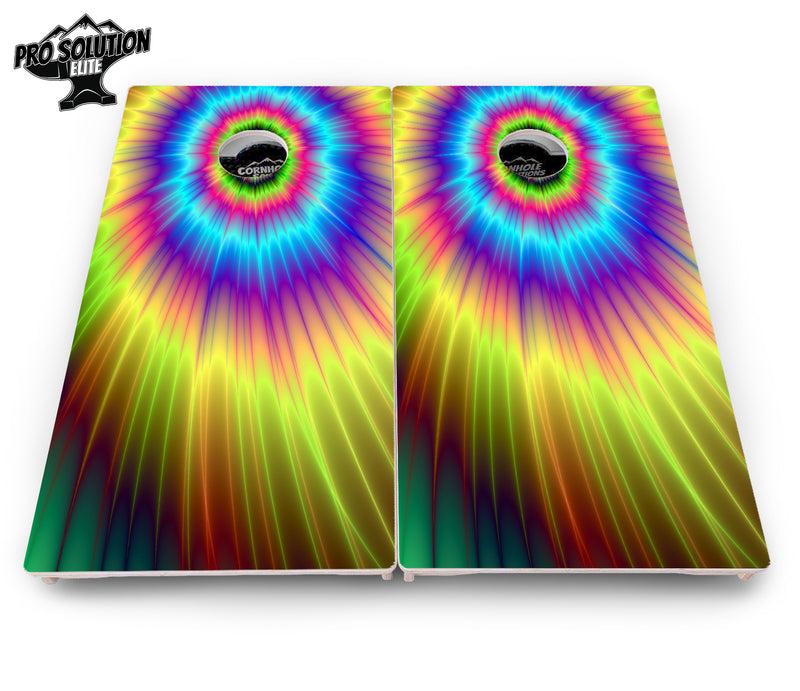 Pro Solution Elite - Tie Dye - Professional Tournament Cornhole Boards 3/4" Baltic Birch - Zero Bounce Zero Movement Vertical Interlocking Braces for Extra Weight & Stability +Double Thick Legs +Airmail Blocker