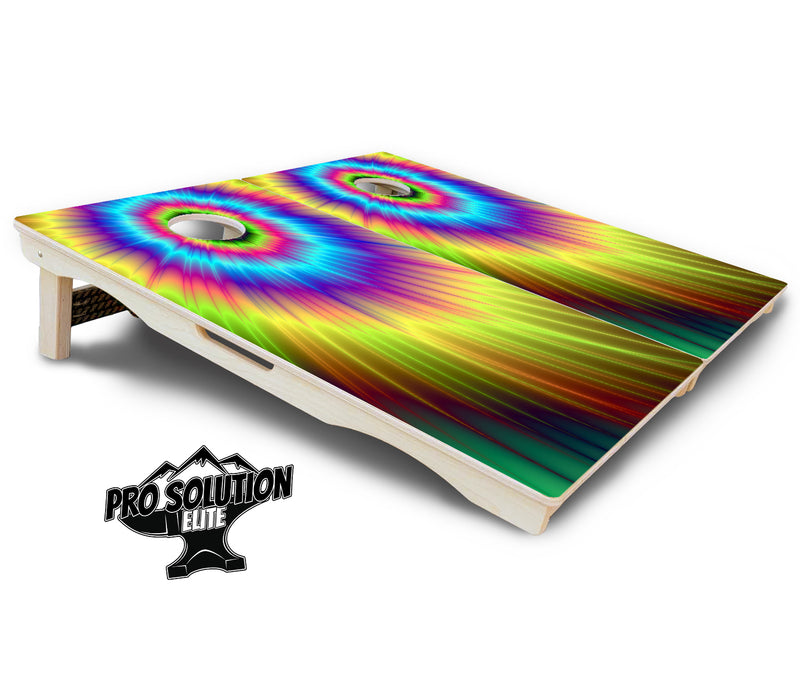 Pro Solution Elite - Tie Dye - Professional Tournament Cornhole Boards 3/4" Baltic Birch - Zero Bounce Zero Movement Vertical Interlocking Braces for Extra Weight & Stability +Double Thick Legs +Airmail Blocker