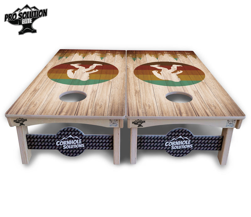 Pro Solution Elite - Bigfoot Circle Design - Professional Tournament Cornhole Boards 3/4" Baltic Birch - Zero Bounce Zero Movement Vertical Interlocking Braces for Extra Weight & Stability +Double Thick Legs +Airmail Blocker