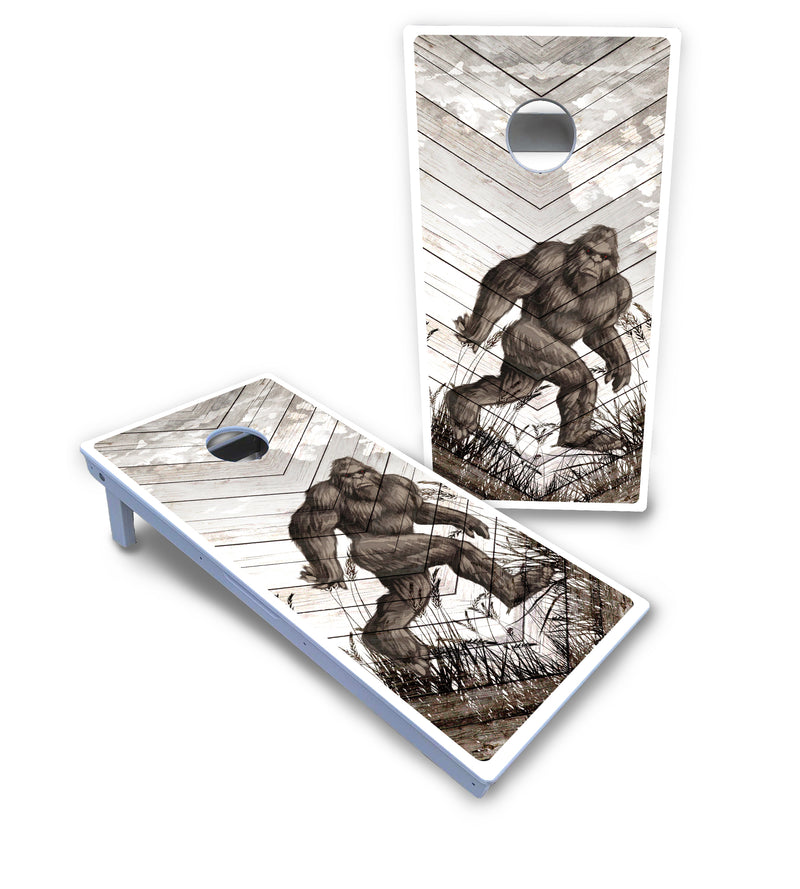 Waterproof - Bigfoot Whitewash Design - All Weather Boards "Outdoor Solution" 18mm(3/4")Direct UV Printed - Regulation 2' by 4' Cornhole Boards (Set of 2 Boards) Double Thick Legs, with Leg Brace & Dual Support Braces!