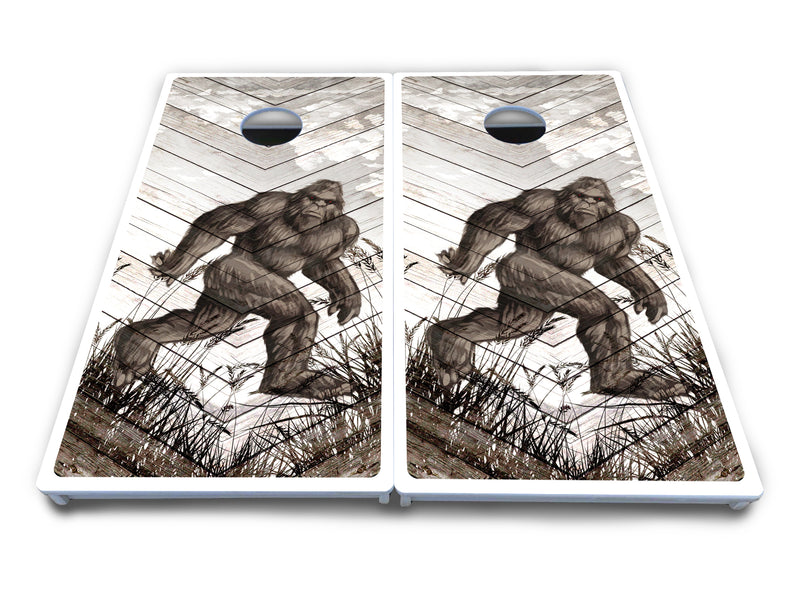 Waterproof - Bigfoot Whitewash Design - All Weather Boards "Outdoor Solution" 18mm(3/4")Direct UV Printed - Regulation 2' by 4' Cornhole Boards (Set of 2 Boards) Double Thick Legs, with Leg Brace & Dual Support Braces!