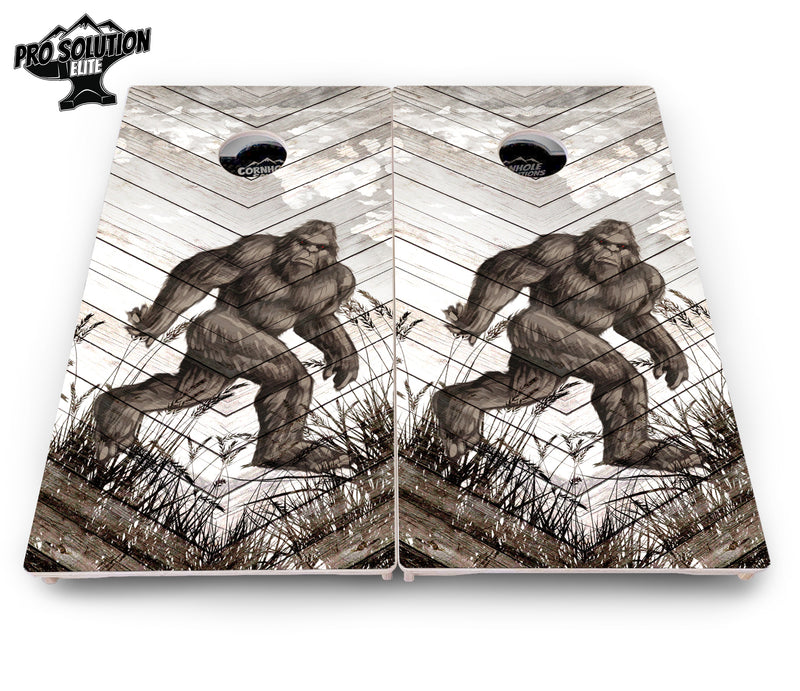 Pro Solution Elite - Bigfoot Whitewash Design - Professional Tournament Cornhole Boards 3/4" Baltic Birch - Zero Bounce Zero Movement Vertical Interlocking Braces for Extra Weight & Stability +Double Thick Legs +Airmail Blocker