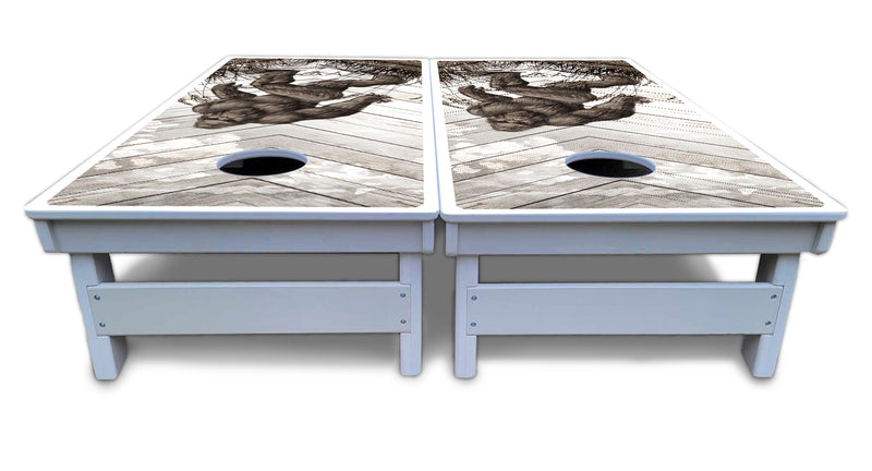 Waterproof - Bigfoot Whitewash Design - All Weather Boards "Outdoor Solution" 18mm(3/4")Direct UV Printed - Regulation 2' by 4' Cornhole Boards (Set of 2 Boards) Double Thick Legs, with Leg Brace & Dual Support Braces!