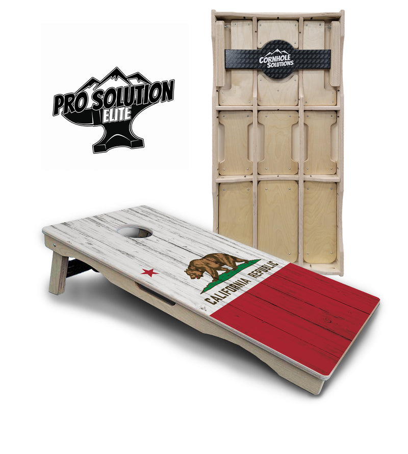 Pro Solution Elite - California Flag - Professional Tournament Cornhole Boards 3/4" Baltic Birch - Zero Bounce Zero Movement Vertical Interlocking Braces for Extra Weight & Stability +Double Thick Legs +Airmail Blocker