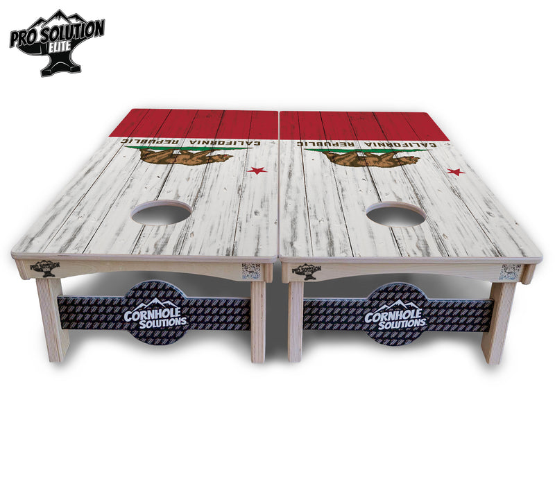 Pro Solution Elite - California Flag - Professional Tournament Cornhole Boards 3/4" Baltic Birch - Zero Bounce Zero Movement Vertical Interlocking Braces for Extra Weight & Stability +Double Thick Legs +Airmail Blocker