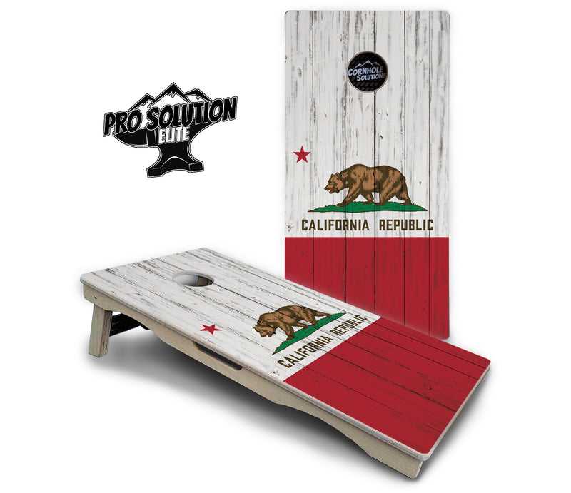 Pro Solution Elite - California Flag - Professional Tournament Cornhole Boards 3/4" Baltic Birch - Zero Bounce Zero Movement Vertical Interlocking Braces for Extra Weight & Stability +Double Thick Legs +Airmail Blocker