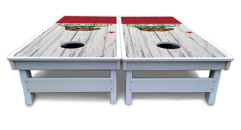 Waterproof - California Flag - All Weather Boards "Outdoor Solution" 18mm(3/4")Direct UV Printed - Regulation 2' by 4' Cornhole Boards (Set of 2 Boards) Double Thick Legs, with Leg Brace & Dual Support Braces!