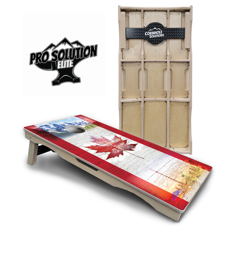 Pro Solution Elite - Canadian Leaf - Professional Tournament Cornhole Boards 3/4" Baltic Birch - Zero Bounce Zero Movement Vertical Interlocking Braces for Extra Weight & Stability +Double Thick Legs +Airmail Blocker