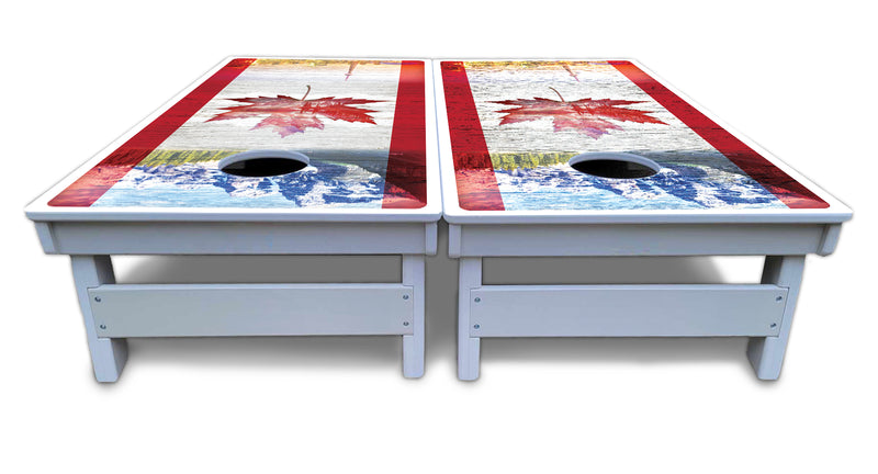 Waterproof - Cananda Mountain Scene - All Weather Boards "Outdoor Solution" 18mm(3/4")Direct UV Printed - Regulation 2' by 4' Cornhole Boards (Set of 2 Boards) Double Thick Legs, with Leg Brace & Dual Support Braces!