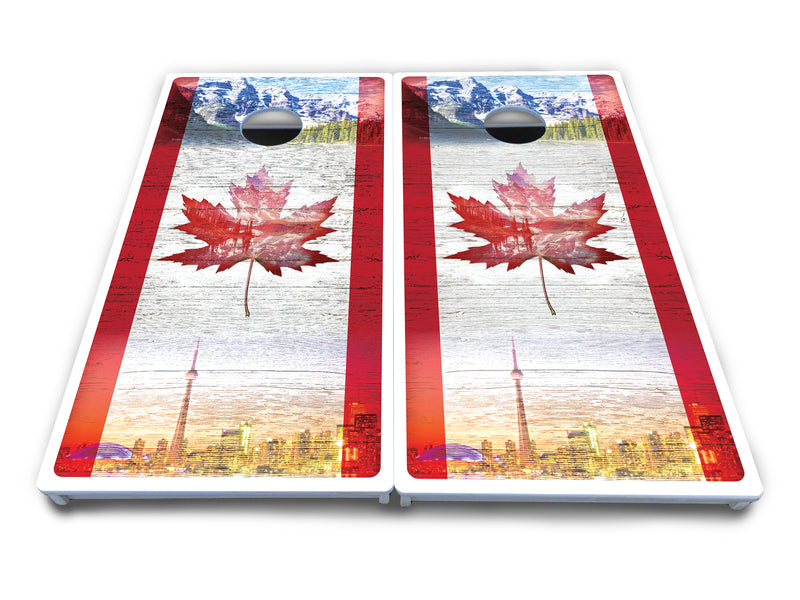 Waterproof - Cananda Mountain Scene - All Weather Boards "Outdoor Solution" 18mm(3/4")Direct UV Printed - Regulation 2' by 4' Cornhole Boards (Set of 2 Boards) Double Thick Legs, with Leg Brace & Dual Support Braces!